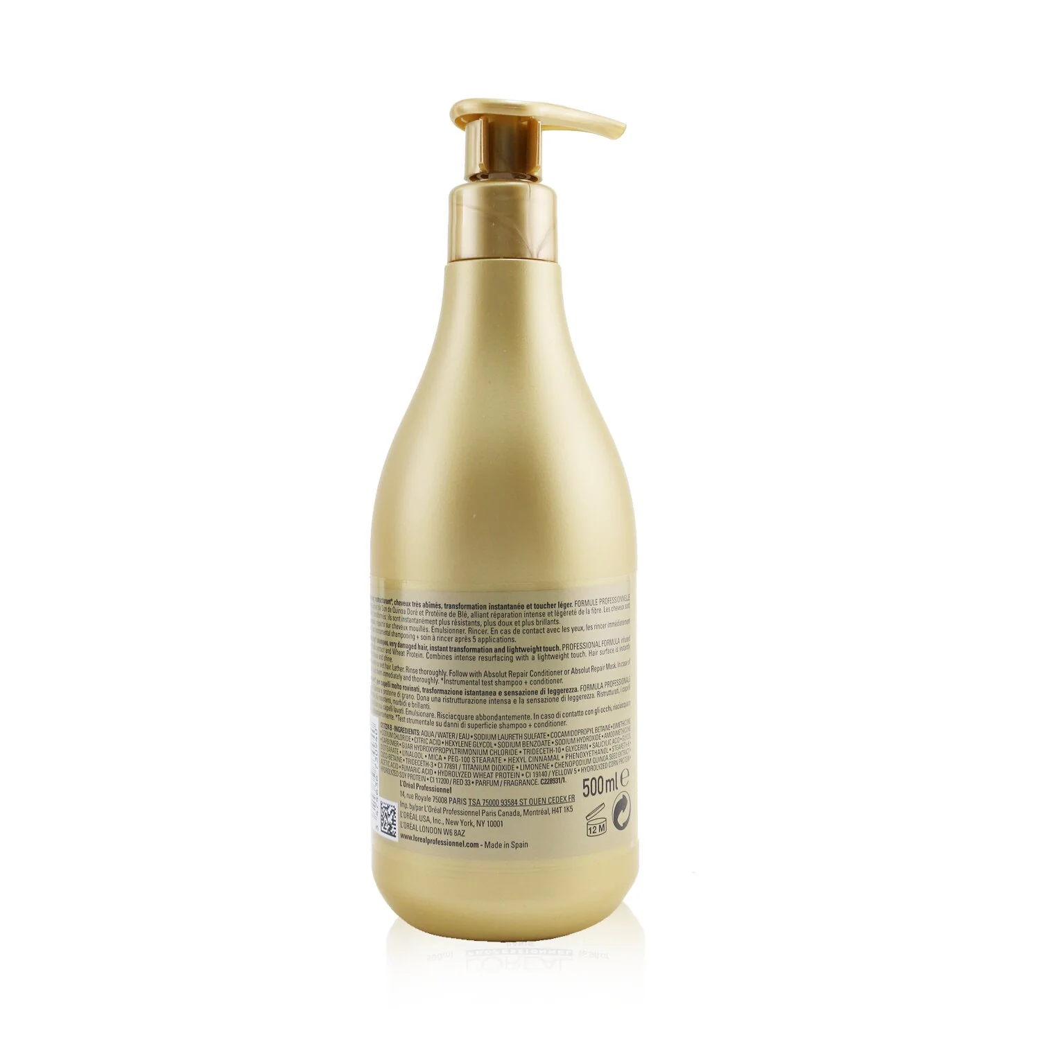 L'Oreal Professionnel Serie Expert - Absolut Repair Gold Quinoa + Protein Instant Resurfacing Shampoo  500ml/16.9oz - Olabens
