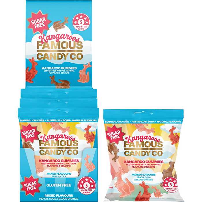 Famous Sugar Free Candy Kangaroo Gummies Mixed Flavours 10x50g - Olabens