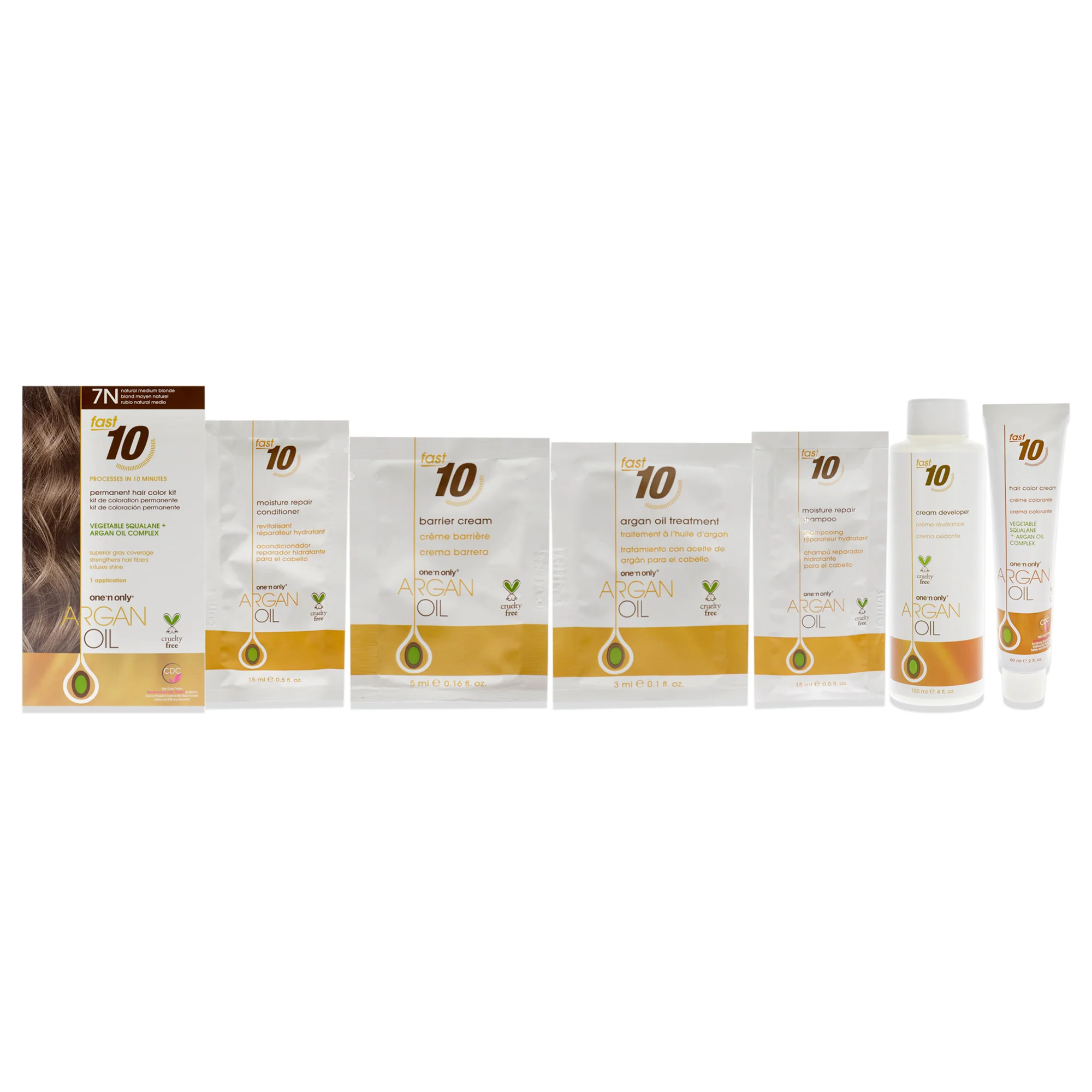 Argan Oil Fast 10 Permanent Hair Color Kit - 7N Natural Medium Blonde by One n Only for Unisex - 1 Pc Hair Color - Olabens