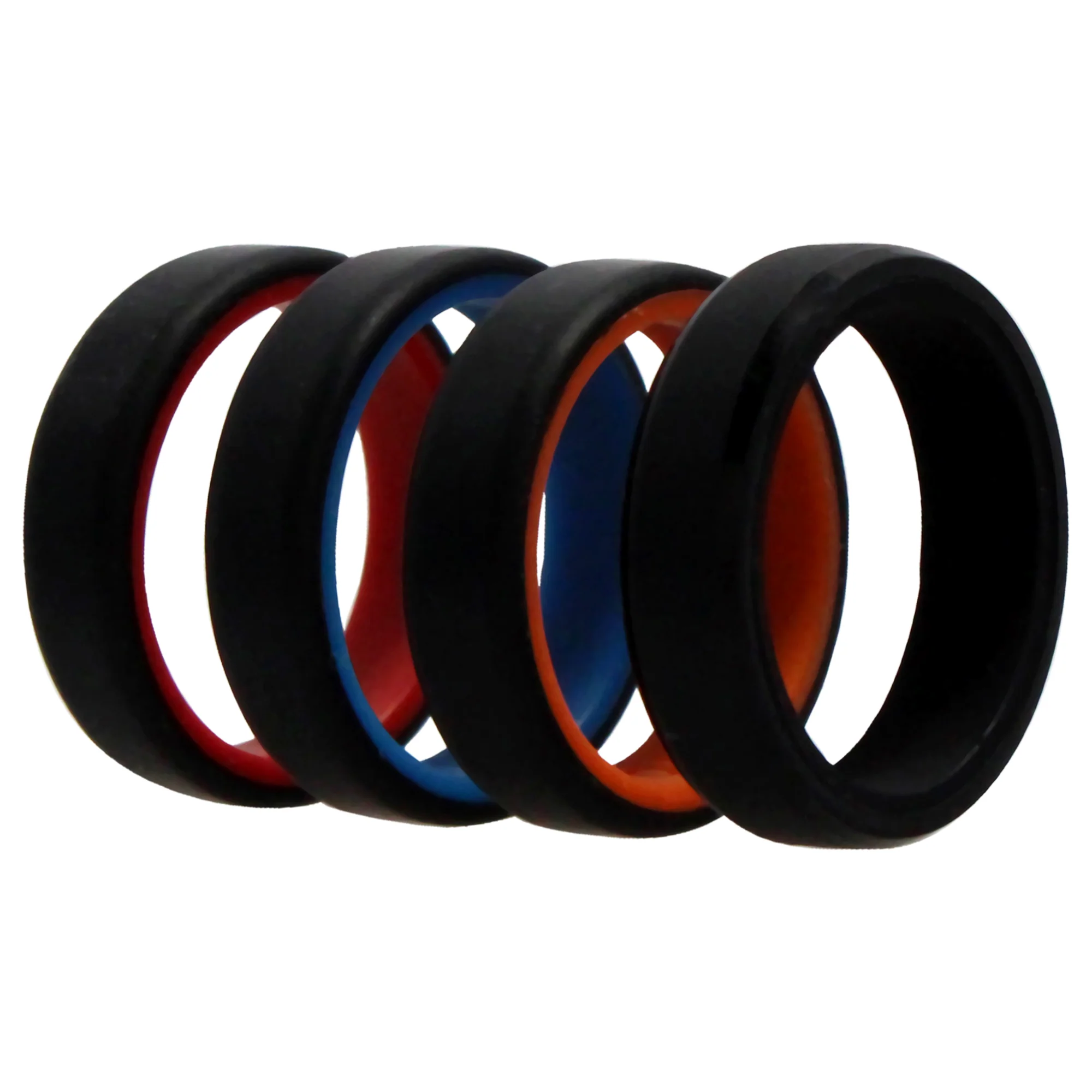 Silicone Wedding 6mm Brush 2Layer Ring Set - MultiColor by ROQ for Men - 4 x 10 mm Ring - Olabens