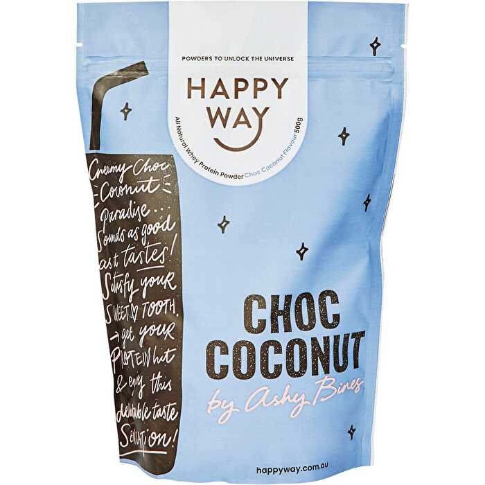 Happy Way Ashy Bines Whey Protein Powder Choc Coconut 500g - Olabens
