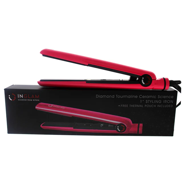 Inglam Diamond Ceramic Tourmaline Flat Iron - HSA061CP Hot Pink by Inglam for Unisex - 1 Inch Flat Iron - Olabens