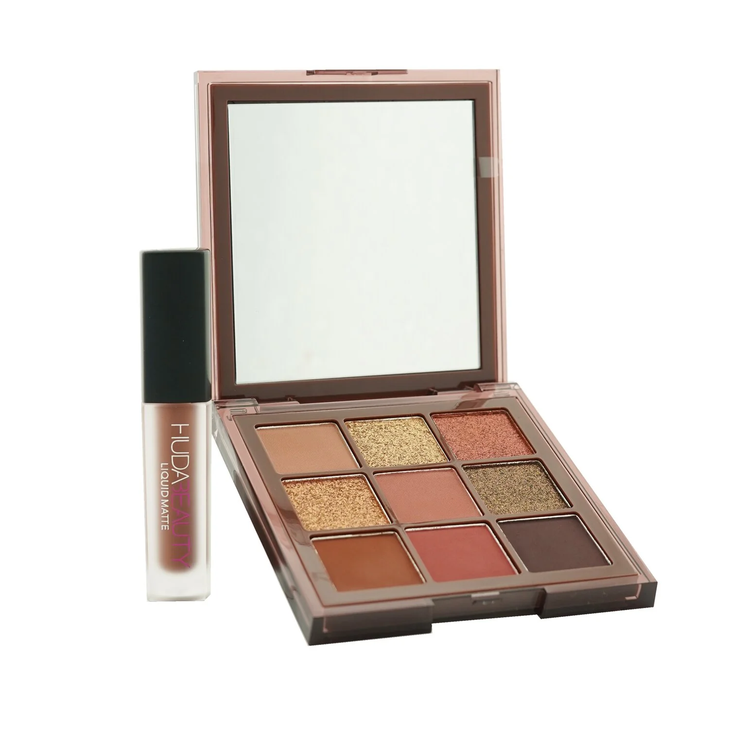 Huda Beauty Mini Nude Holiday Set (1x Nude Obsessions Eyeshadow Palette + 1x Liquid Matte Lipstick) - # Rich/ Spice Girl  2pcs - Olabens