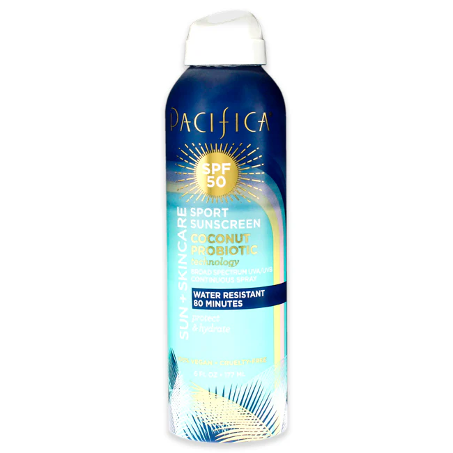 Pacifica Sport Sunscreen Spray SPF 50 - Coconut Probiotic by Pacifica for Women - 6 oz Sunscreen - Olabens