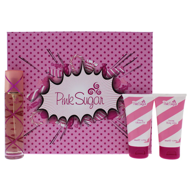 Aquolina Pink Sugar by Aquolina for Women - 3 Pc Gift Set 1.7oz EDT Spray, 1.7oz Glossy Shower Gel, 1.7oz Creamy Body Lotion - Olabens