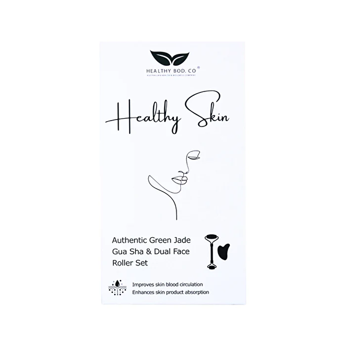 HEALTHY BOD. CO Healthy Bod. Co Healthy Skin Authentic Green Jade Gua Sha & Dual Face Roller Set - Olabens