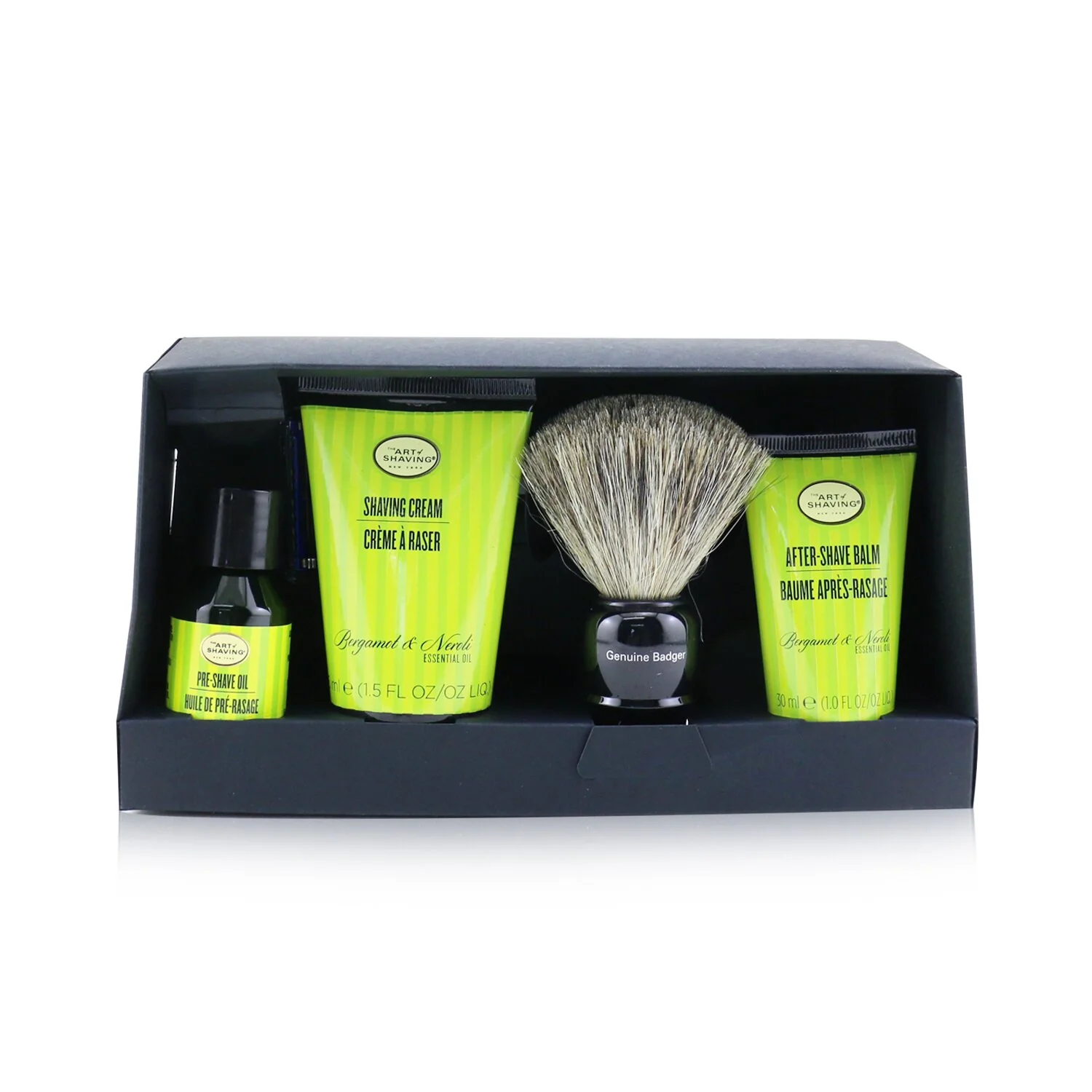 The Art Of Shaving The Four Elements of The Perfect Shave Set with Bag - Bergamot & Neroli : Pre Shave Oil + Shave Crm + A/S Balm + Brush + Razor  5pcs+1Bag - Olabens