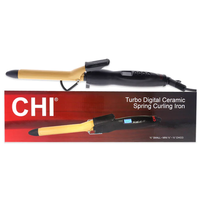 CHI Turbo Digital Ceramic Spring Curling Iron - European Plug by CHI for Unisex - 0.75 Inch Curling Iron - Olabens