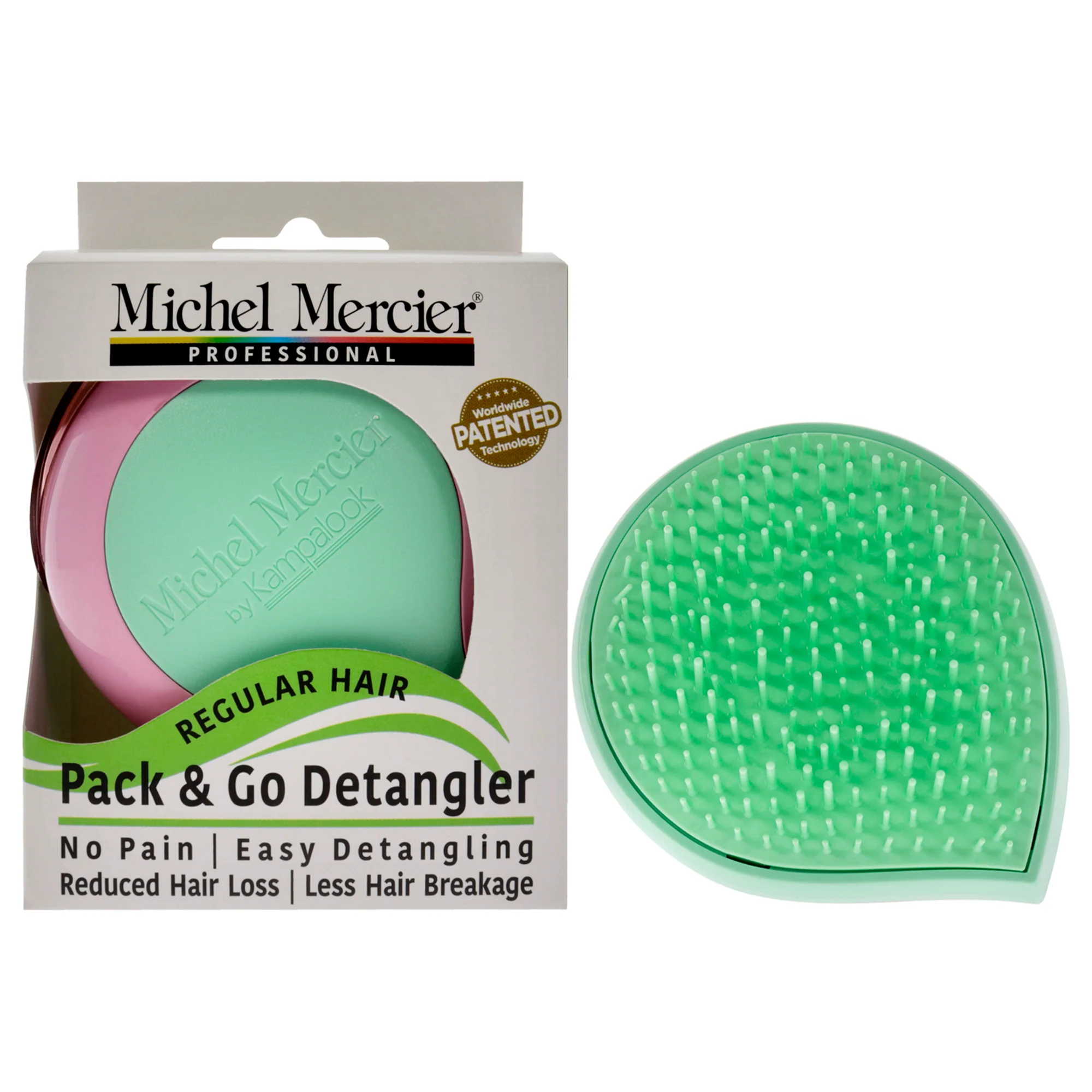 Pack and Go Detangler Regular Hair - Green-Pink by Michel Mercier for Unisex - 1 Pc Hair Brush - Olabens