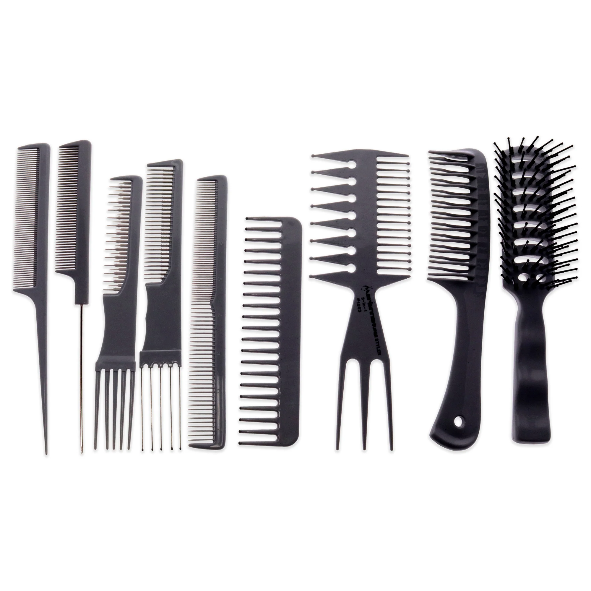 Professional Plastic Comb and Brush Set by Marianna for Unisex - 9 Pc Beauty Comb, Tail Comb, Hip Comb, Pro Tangle Hair Styler With 1 Metal Wires, Volume-II Fluff Comb, Tangle Comb, Pro Tangle Hair Styler With 5 Metal Wires, Teaser Hair Styler With 5 - Olabens