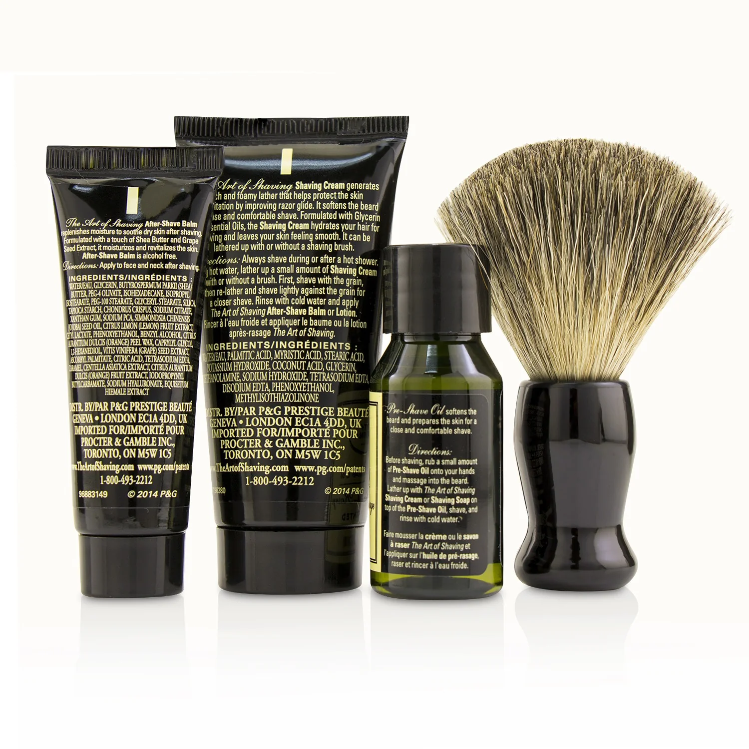 The Art Of Shaving Starter Kit - Unscented: Pre Shave Oil + Shaving Cream + After Shave Balm + Brush + Bag  4pcs + 1 Bag - Olabens