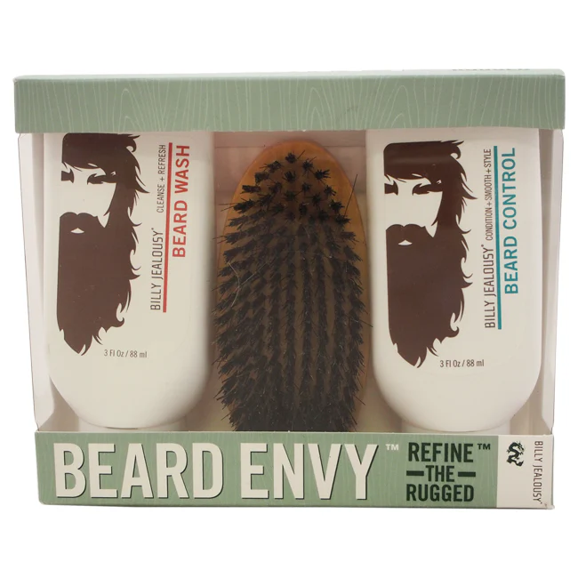 Beard Envy Kit by Billy Jealousy for Men - 3 Pc 3oz Beard Wash, 3oz Beard Control, Brush - Olabens