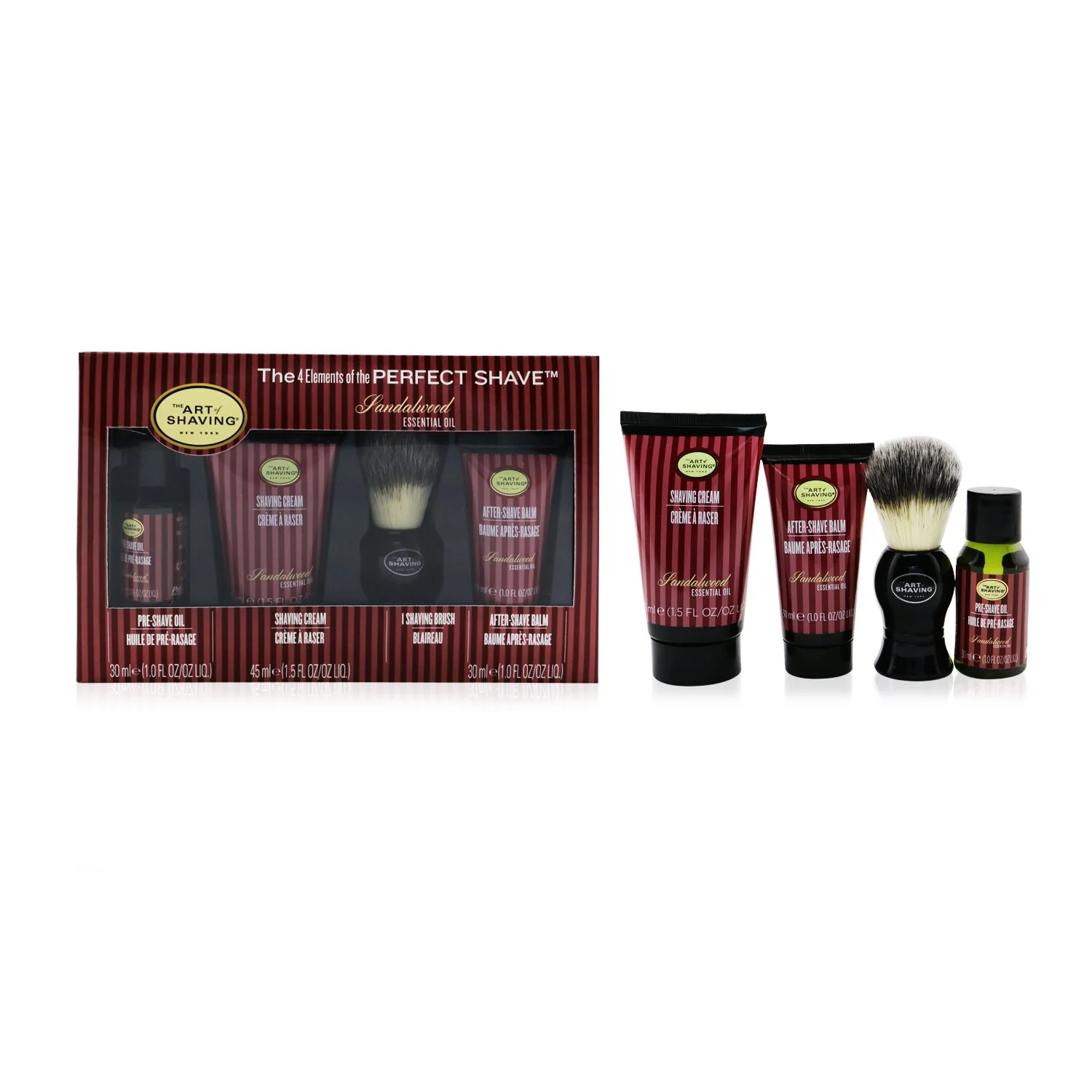 The Art Of Shaving The 4 Elements Of The Perfect Shave 4-Pieces Kit - Sandalwood: Pre-Shave Oil 30ml + Shaving Cream 45ml + After-Shave Balm 30ml + Shaving Brush  4pcs - Olabens