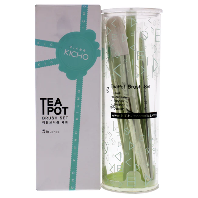 Kicho Tea Pot Brush Set by Kicho for Women - 5 Pc Blush Brush, Concealer Brush, Shadow Brush, Detailer Brush, Eyeliner Brush - Olabens