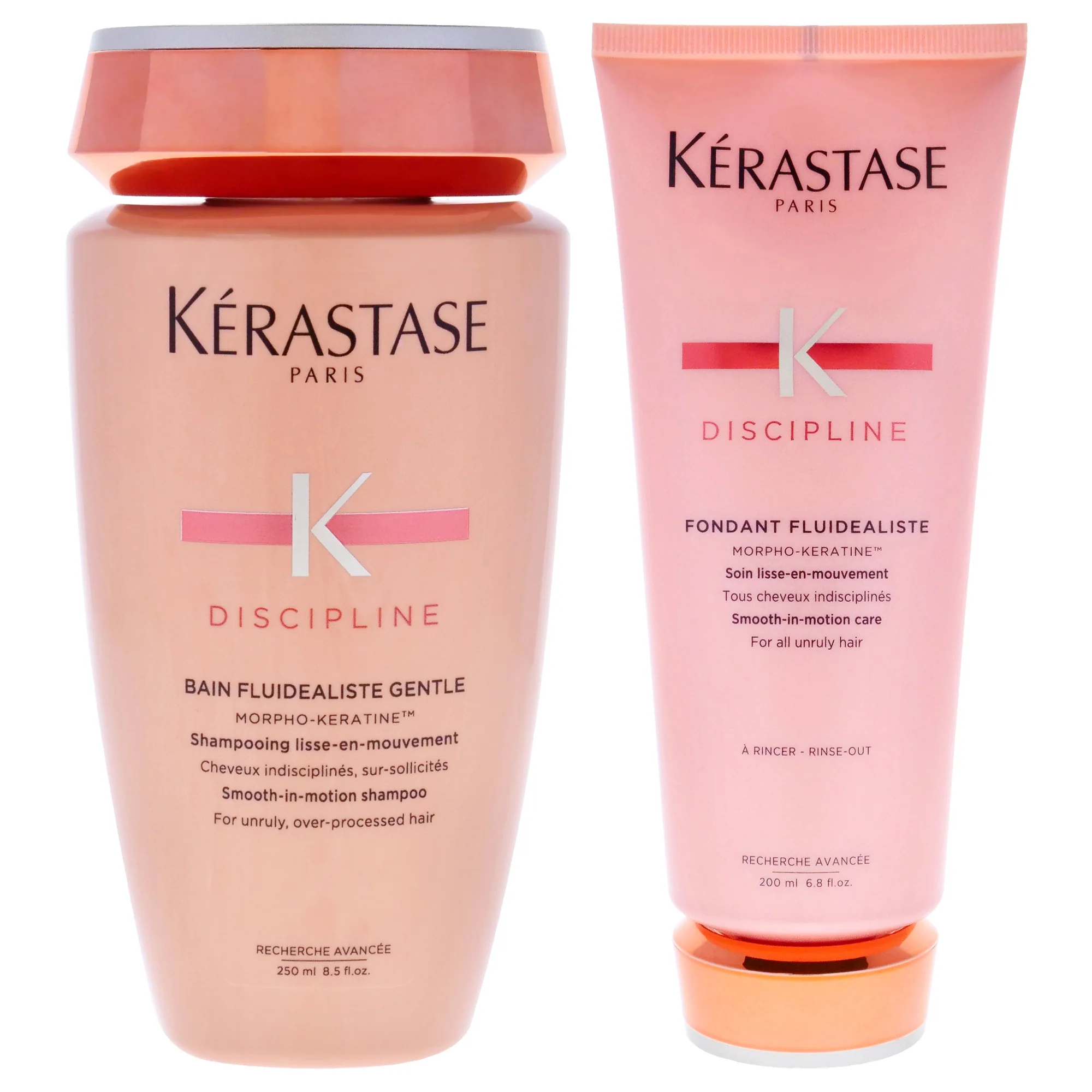 Discipline Kit by by Kerastase for Unisex - 2 Pc Kit 8.5oz Discipline Bain Fluidealiste No Sulfates Smooth-in-Motion Shampoo, 6.8oz Discipline Fondant Fluidealiste Smooth-in-Motion Care - Olabens