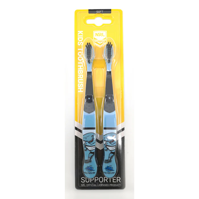 Nrl Mascot Kids Toothbrush - Sharks Cronulla 2 Pack - Olabens