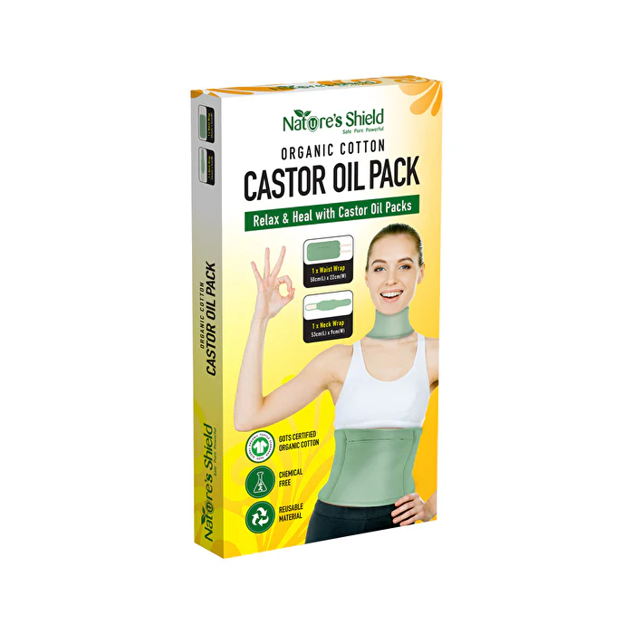 Nature's Shield Organic Cotton Castor Oil Pack Waist Wrap (50cm x 22cm) + Neck Wrap (53cm x 9cm) - Olabens