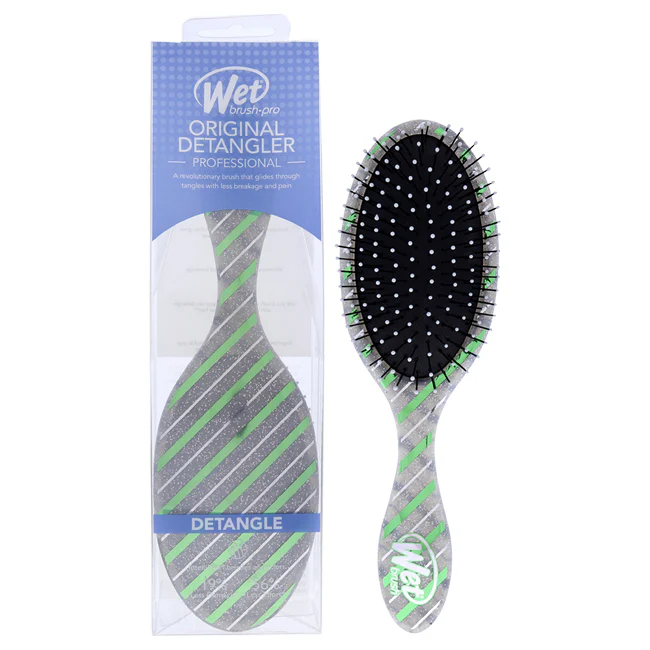 Wet Brush Pro Original Detangler Holiday Brush - Green Silver Stripe by Wet Brush for Unisex - 1 Pc Hair Brush - Olabens