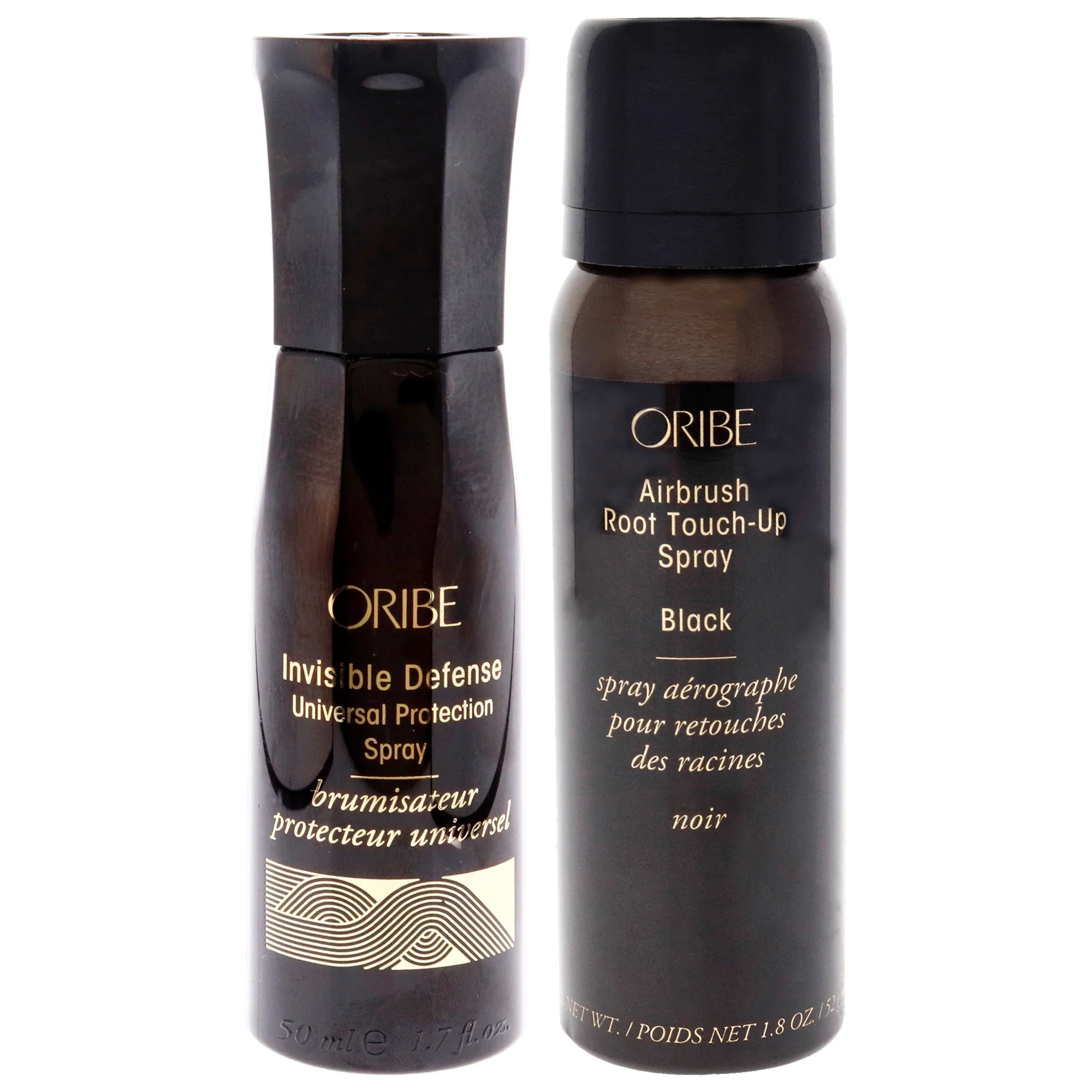 Invisible Defense Universal Protection Spray and Airbrush Root Touch-Up Spray - Black Kit by Oribe for Unisex - 2 Pc Kit 1.7oz Hairspray, 1.8oz Hair Color - Olabens