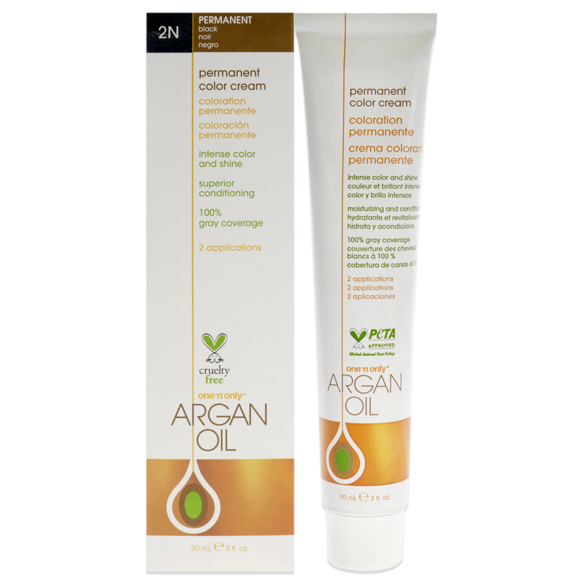 Argan Oil Permanent Color Cream - 2N Black by One n Only for Unisex - 3 oz Hair Color - Olabens