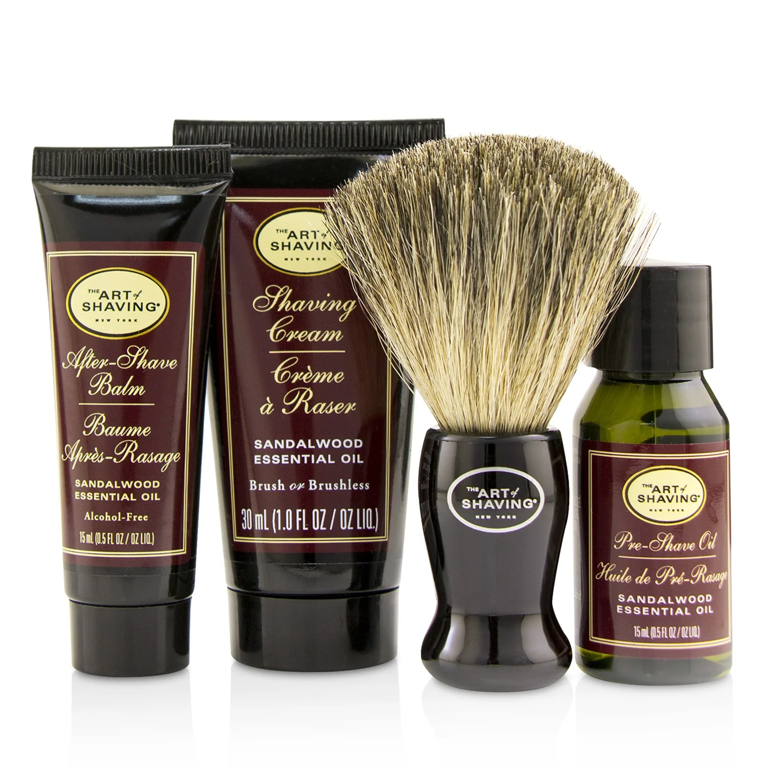 The Art Of Shaving Starter Kit - Sandalwood: Pre Shave Oil + Shaving Cream + After Shave Balm + Brush + Bag  4pcs + 1Bag - Olabens