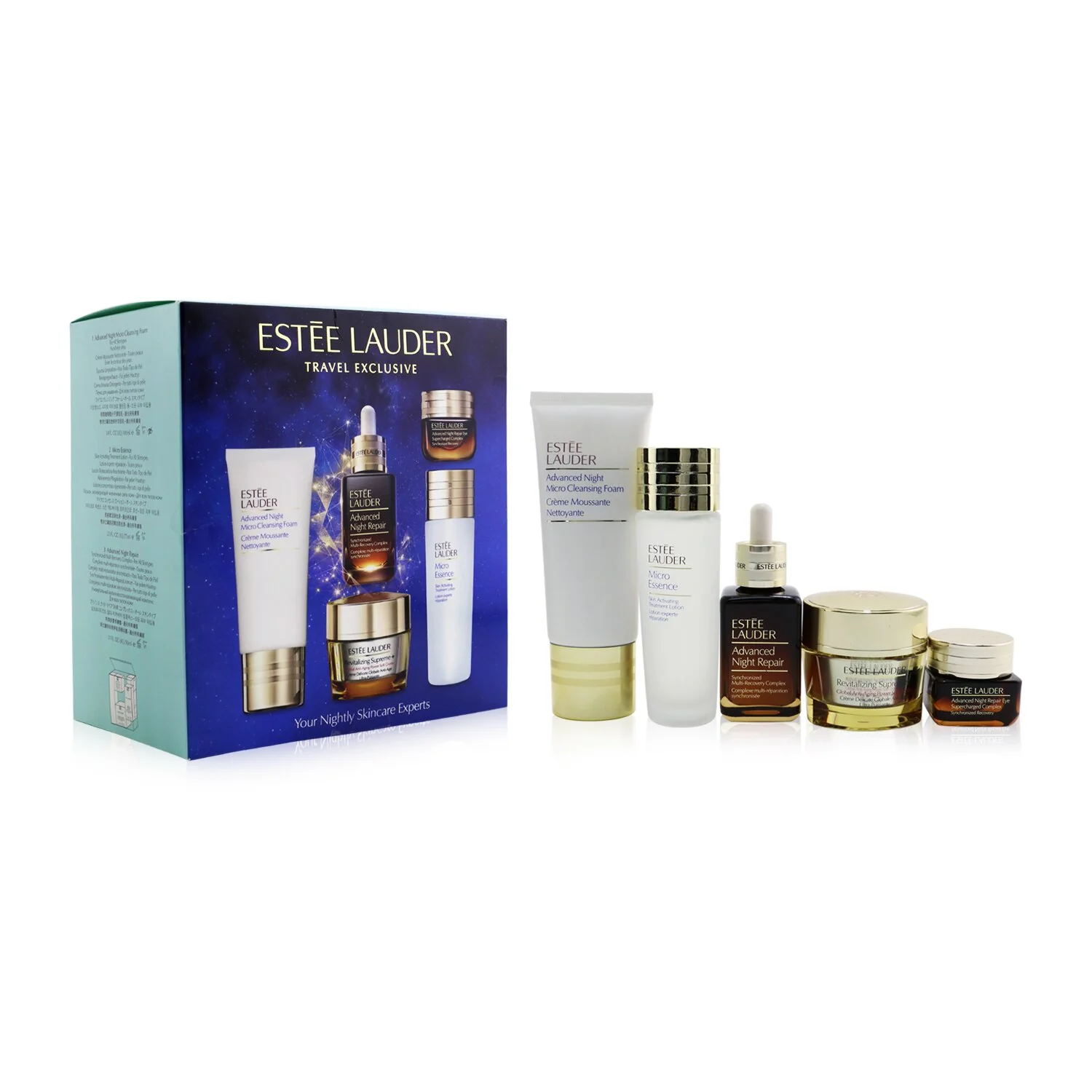 Estee Lauder Your Nightly Skincare Experts: ANR 50ml+ Revitalizing Supreme+ Soft Cream 50ml+ Eye Supercharged 15ml+ Micro Cleans...  5pcs - Olabens