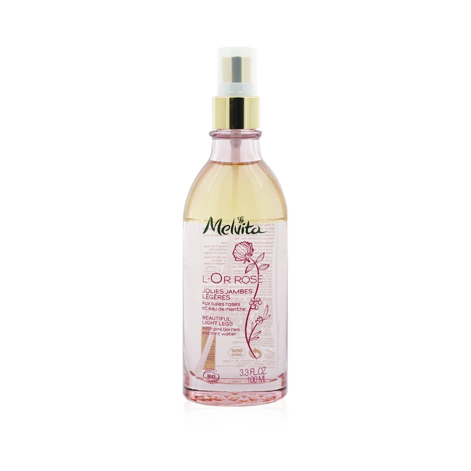 Melvita L'Or Rose Beautiful Light Legs With Pink Beries & Mint Water  100ml/3.3oz - Olabens