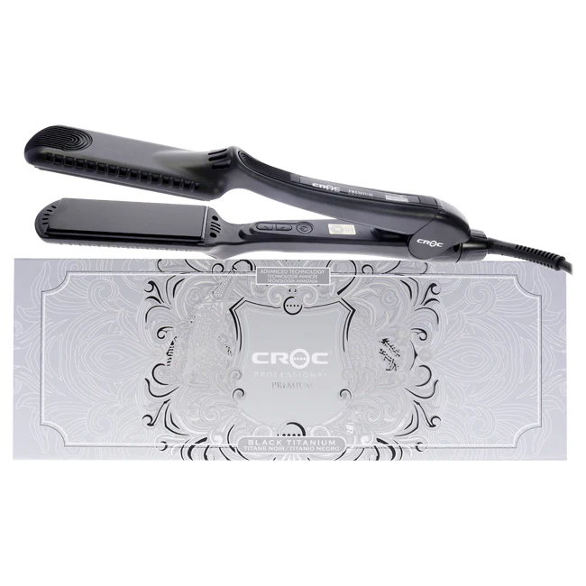 Croc Premium Wet and Dry Flat Iron - Black Titanium by Croc for Unisex - 1.5 Inch Flat Iron - Olabens