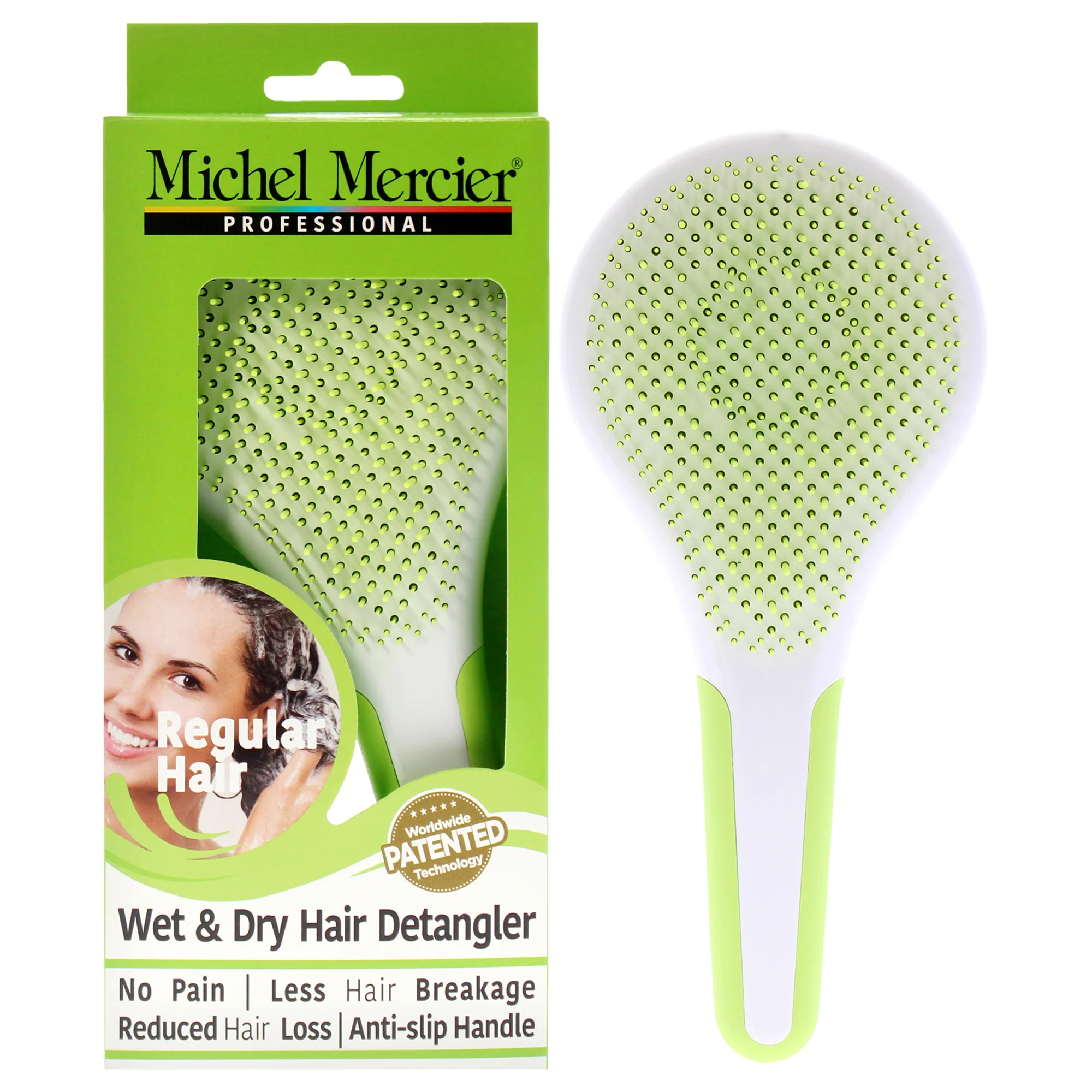 Wet and Dry Hair Detangler Regular Hair - Green-White by Michel Mercier for Women - 1 Pc Hair Brush - Olabens