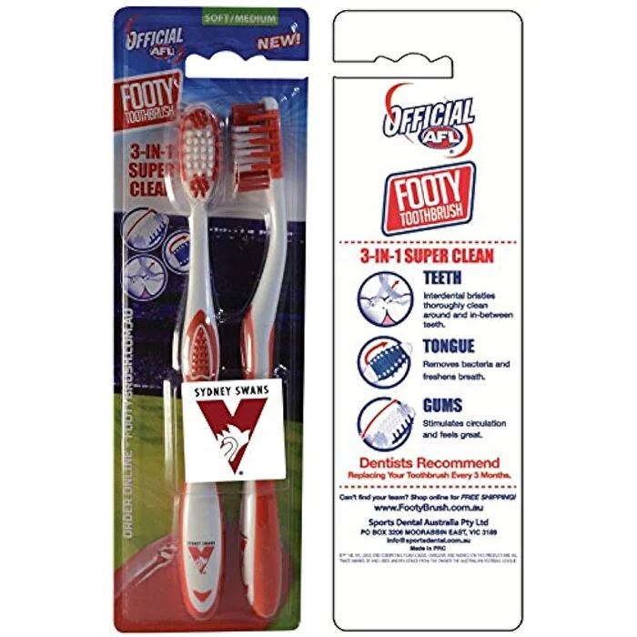 Afl Toothbrush Sydney Swans 2 Pack - Olabens