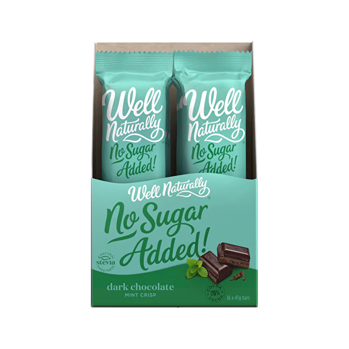 Well Naturally No Added Sugar Bar Dark Chocolate Mint Crisp 45g x 16 Display - Olabens