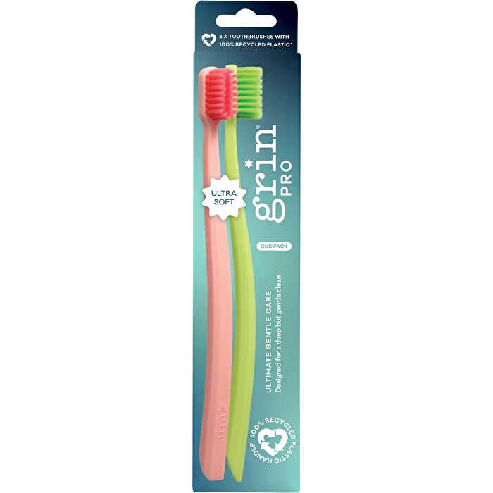 Grin Pro Ultimate Gentle Toothbrush Ultra Soft Pink, Green 8x2pk - Olabens