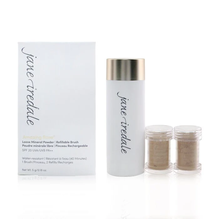 Jane Iredale Amazing Base Loose Mineral Powder SPF 20 Refillable Brush (1x Brush, 2x Refills) - Radiant 2x 2.5g/0.09oz - Olabens