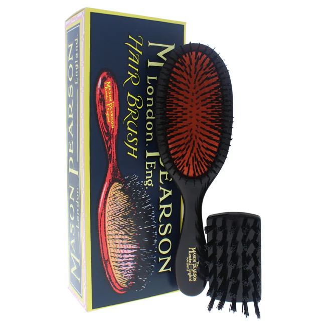 Handy Pure Bristle Brush - B3 Dark Ruby by Mason Pearson for Unisex - 2 Pc Hair Brush and Cleaning Brush - Olabens