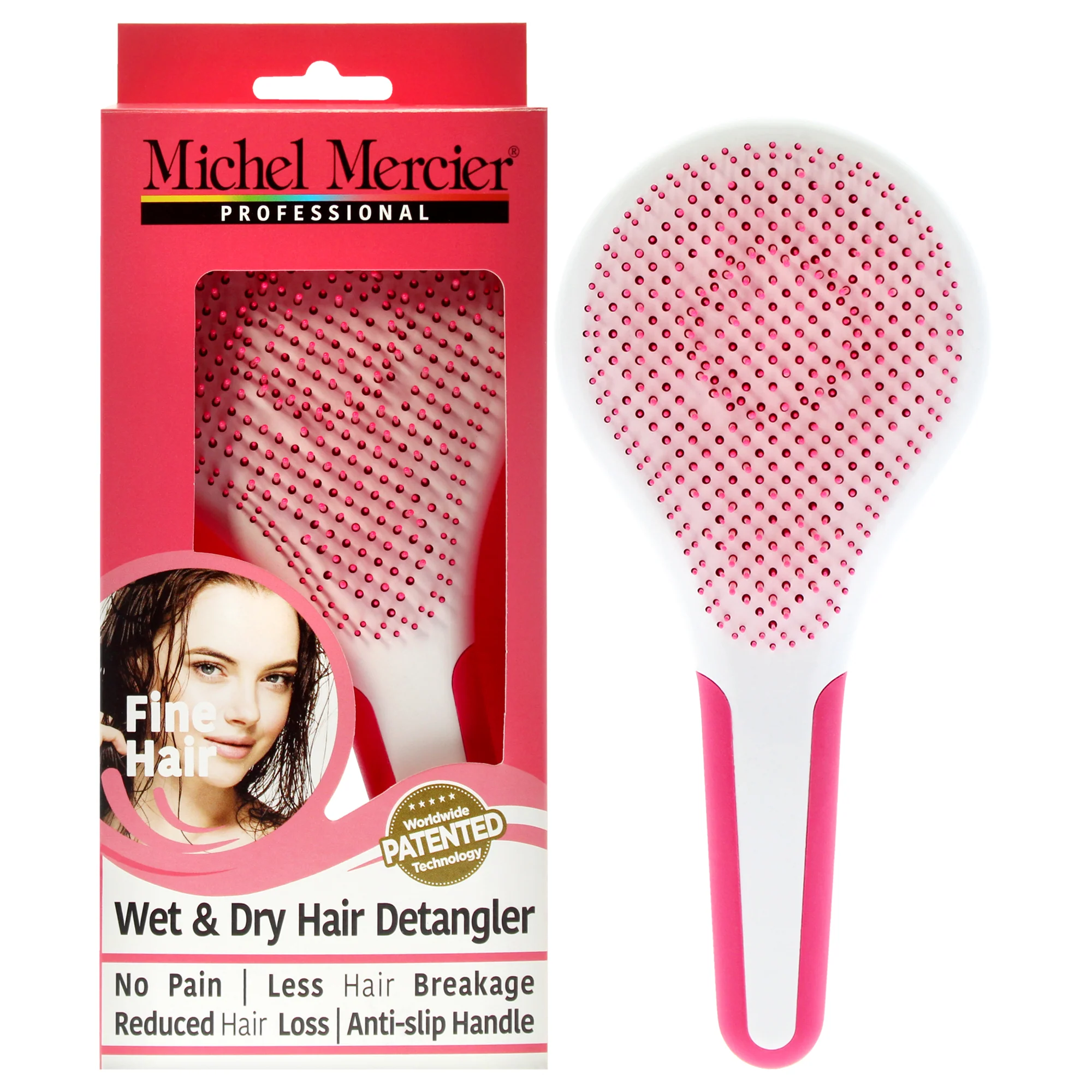 Wet and Dry Hair Detangler Fine Hair - Pink-White by Michel Mercier for Women - 1 Pc Hair Brush - Olabens