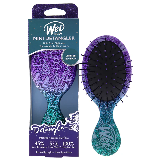 Wet Brush Mini Detangler Winter Glitter Brush - Holiday Trees by Wet Brush for Women - 1 Pc Hair Brush (Limited Edition) - Olabens