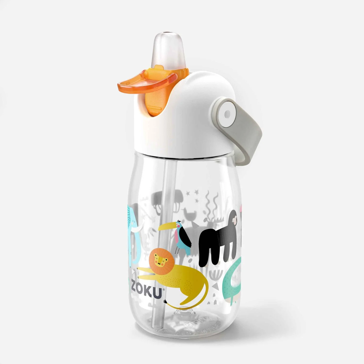 ZOKU Kids Flip Straw Bottle  400ml - Clear Safari (Cleaning Brush Included)  Fixed Size - Olabens