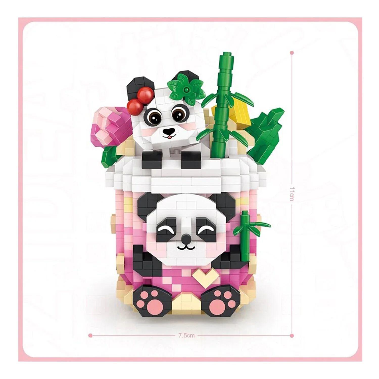Loz LOZ Mini Blocks - Panda Peach Oolong  11 x 11 x 11cm - Olabens