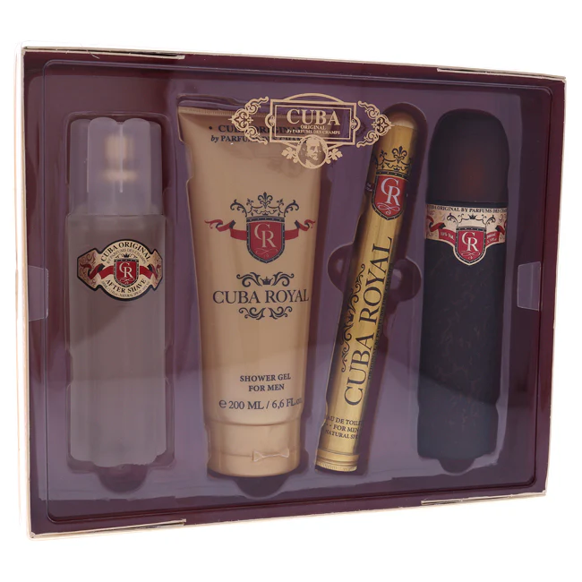 Cuba Royal by Cuba for Men - 4 Pc Gift Set 3.3oz EDT Spray, 1.17oz EDT Spray, 3.3oz After Shave, 6.7oz Shower Gel - Olabens