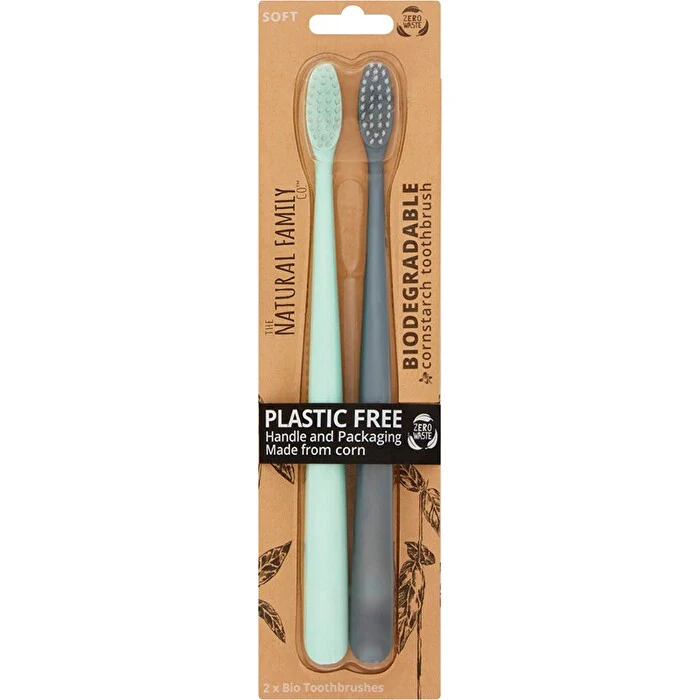 The Natural Family Co . Bio Toothbrush River Mint & Monsoon Mist Twin Pack - Olabens