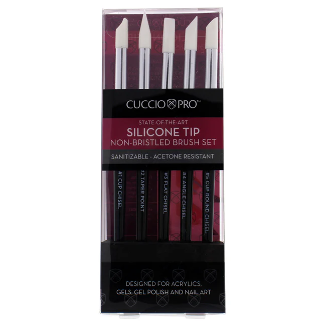 Cuccio Pro Silicone Tip Non-Bristled Brush Set by Cuccio Pro for Women - 5 Pc Brush Cup Chisel, Taper Point, Flat Chisel, Cup Round, Angle Chisel - Olabens