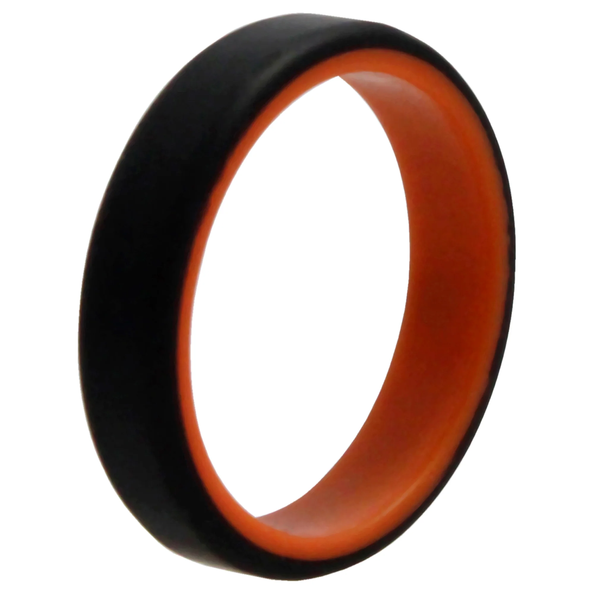 Silicone Wedding 6mm Brush 2Layer Ring - Orange-Black by ROQ for Men - 15 mm Ring - Olabens