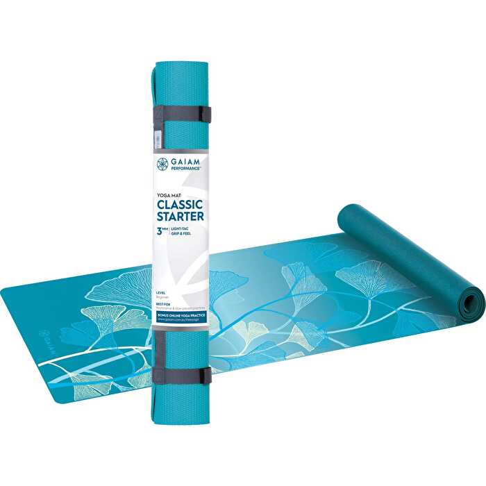 Gaiam Yoga Mat Classic Starter 3mm Light Blue Flower 61cmx173cm - Olabens
