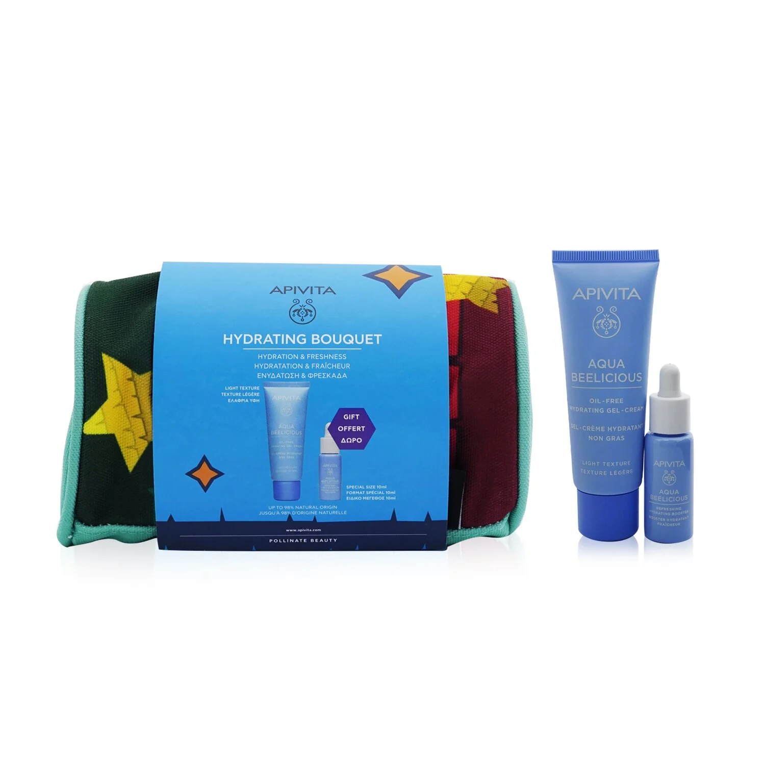 Apivita Hydrating Bouquet (Aqua Beelicious- Light Texture) Gift Set: Hydrating Gel-Cream 40ml+ Hydrating Booster 10ml+ Pouch  2pcs+1pouch - Olabens