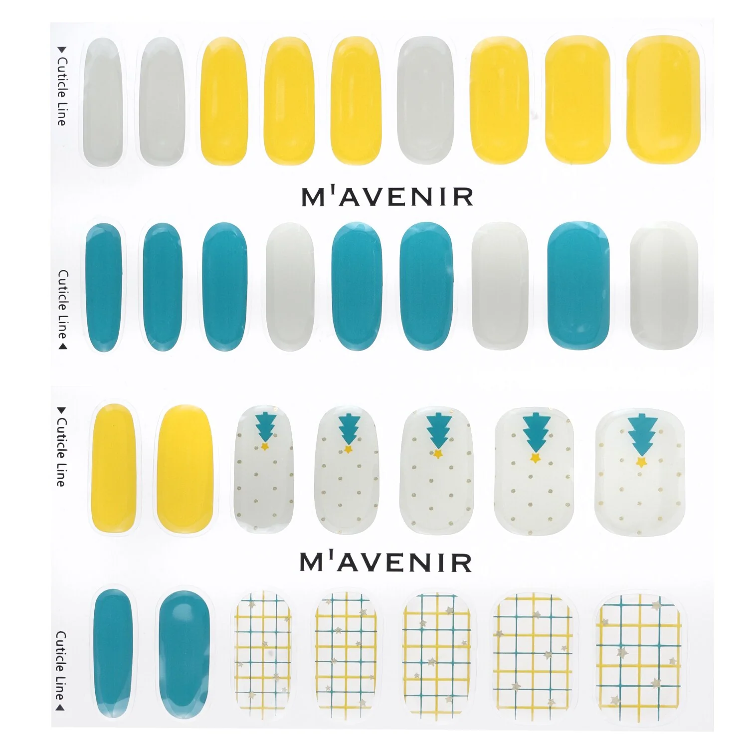 Mavenir Nail Sticker (Assorted Colour) - # Grid And Dot Tree Nail  32pcs - Olabens