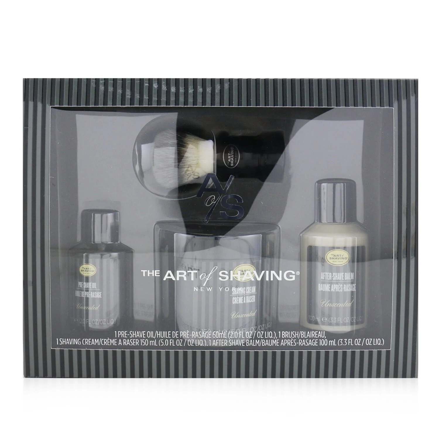The Art Of Shaving 4 Elements Shaving Full Size Kit -Unscented: Pre-Shave Oil 60ml + Shaving Cream 150ml + After-Shave Balm 100ml + Genuine Badger Brush  4pcs - Olabens