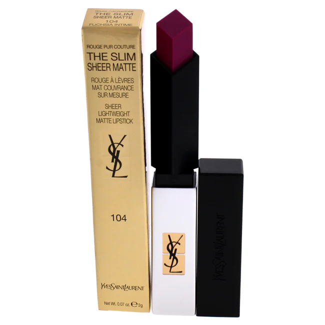 Yves Saint Laurent Rouge Pur Couture The Slim Sheer Matte Lipstick - 104 Fuchsia Intime by Yves Saint Laurent for Women - 0.07 oz Lipstick - Olabens
