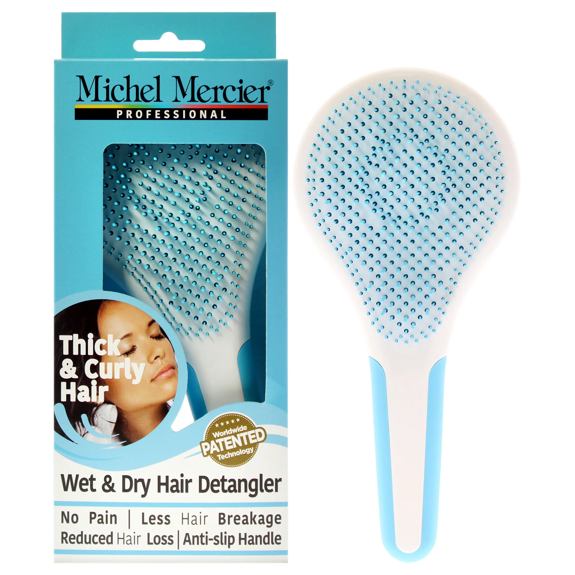 Wet and Dry Hair Detangler Thick and Curly Hair - Blue-White by Michel Mercier for Women - 1 Pc Hair Brush - Olabens