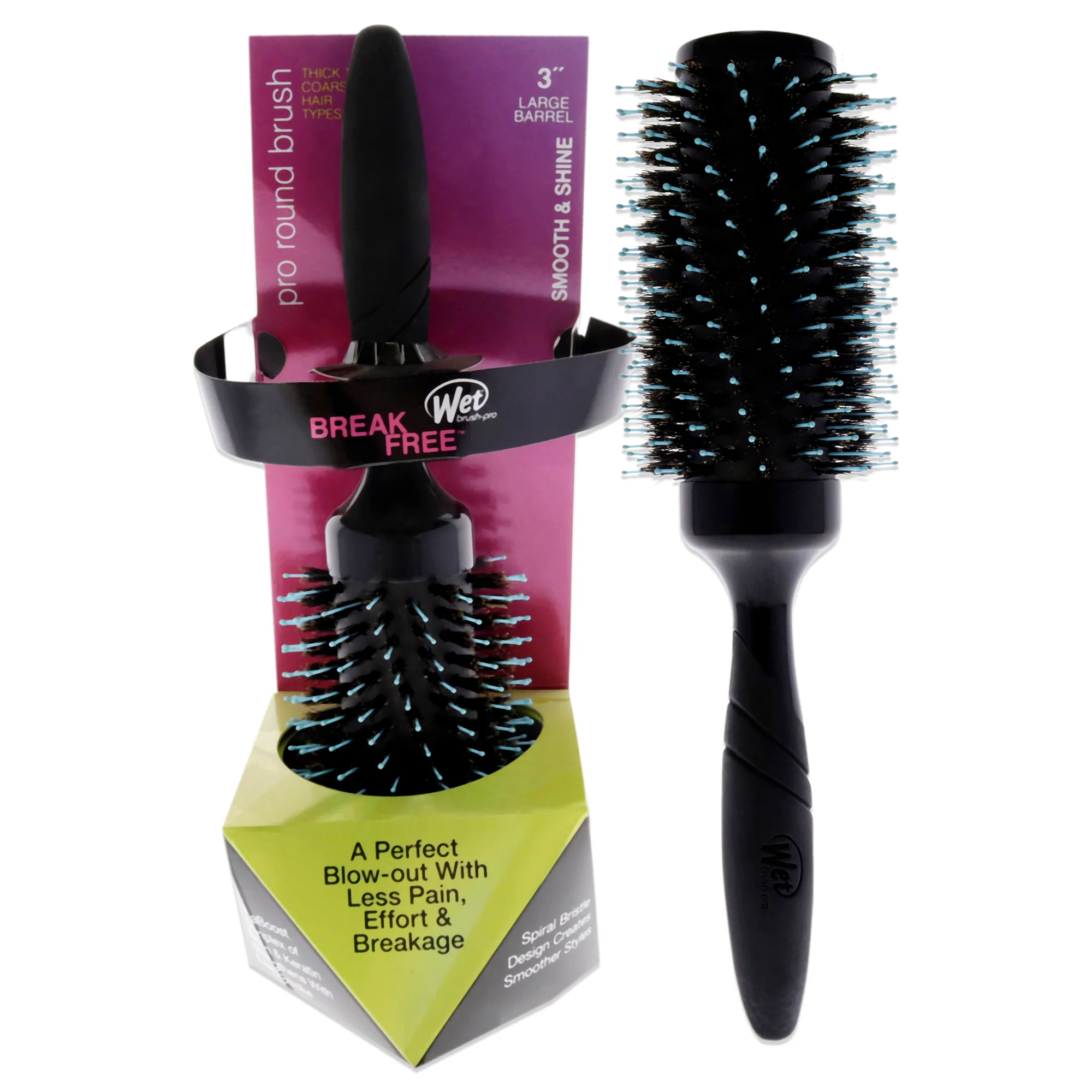 Pro Smooth and Shine Round Brush - Thick-Coarse Hair by Wet Brush for Unisex - 3 Inch Hair Brush - Olabens