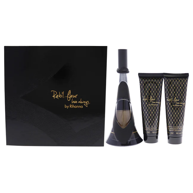 Rihanna Rebl Fleur Love Always by Rihanna for Women - 3 Pc Gift Set 3.4oz EDP Spray, 3oz Body Lotion, 3oz Bath and Shower Gel - Olabens